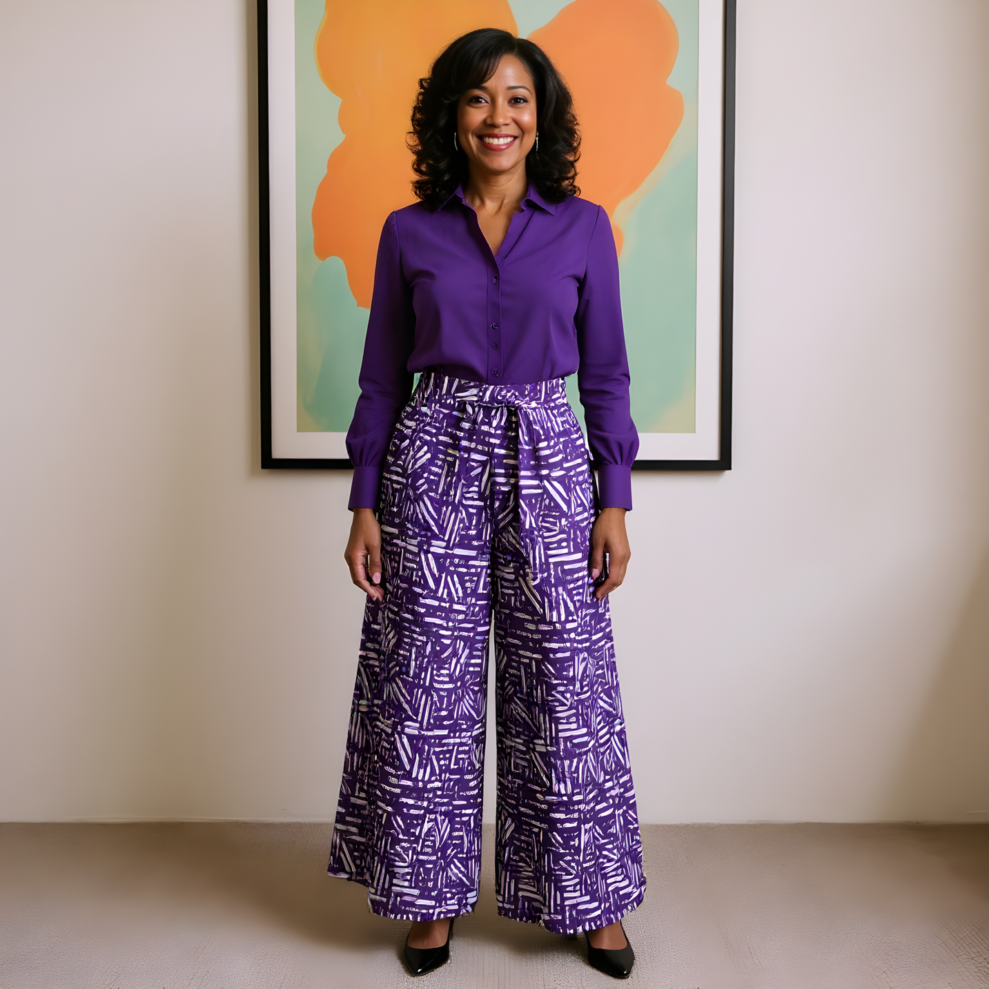 African Purple Print Wide Leg Pants