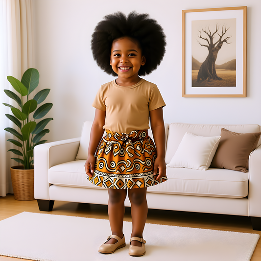 Ankara Print Mustard Yellow Skirt for Toddler Girls (Small)