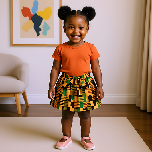 Ankara African Kente Print Skirt for Toddler Girls (Small)