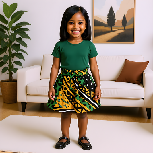 Ankara African Green Multicolor Print Skirt for Toddler Girls (Small)