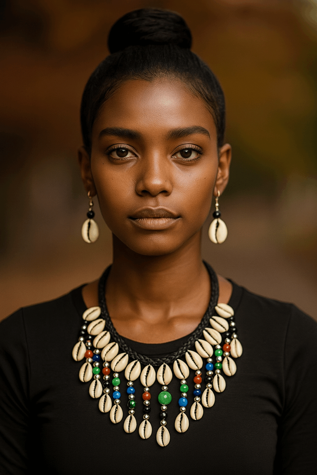 Multi-Color Beaded Cowrie Shell Necklace & Earring Set