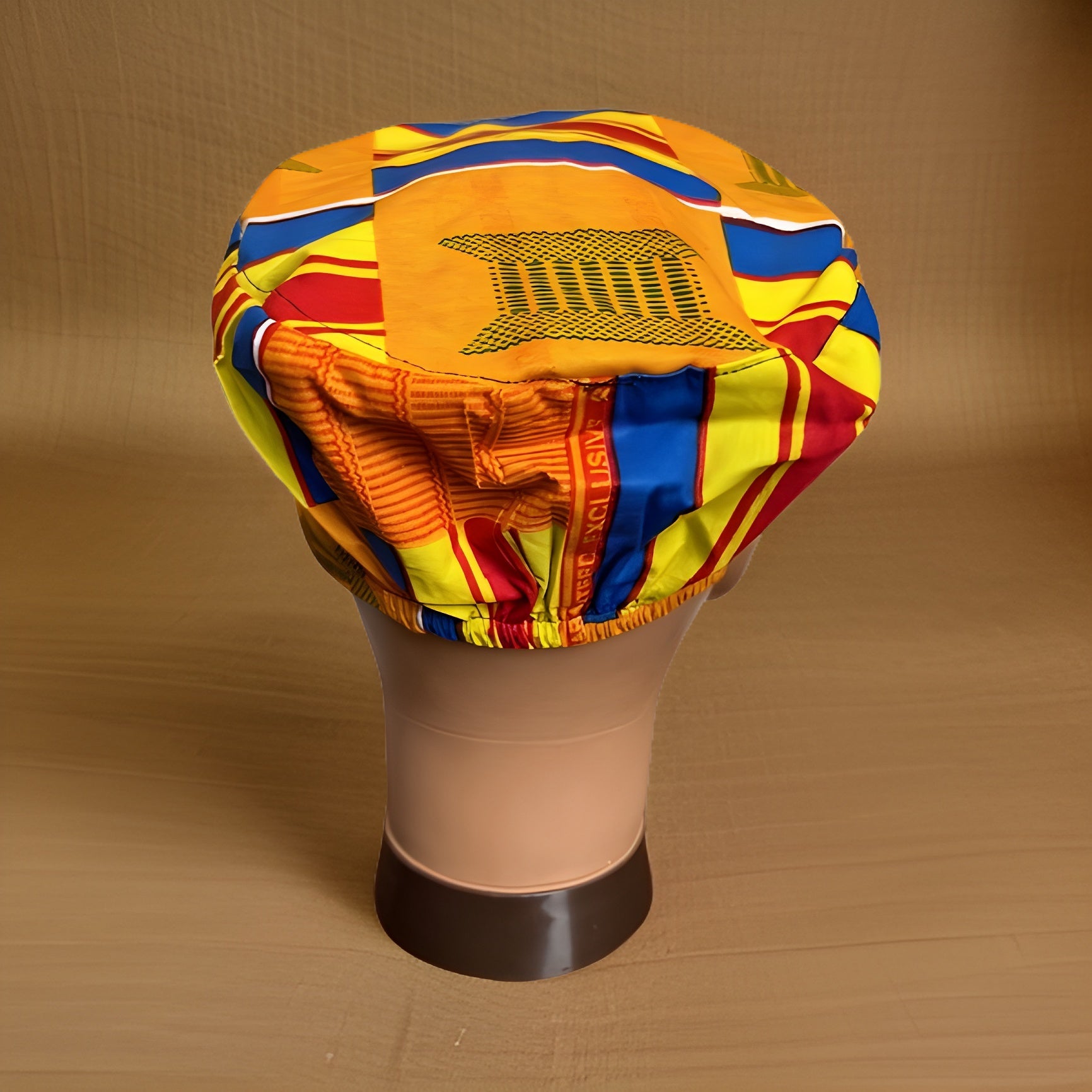 Orange/Yellow/Red/Blue Kente Print African Kufi Hat with Matching Mask - Premium African Accessories from MAGOS - Just $17.50! Shop this and more African Accessories now