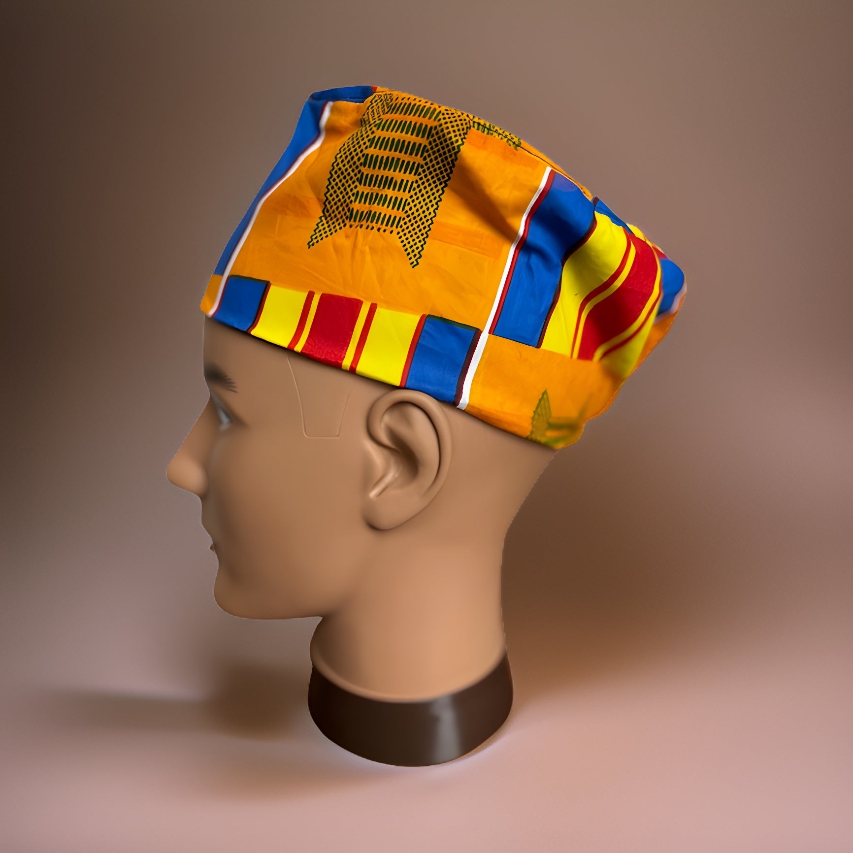 Orange/Yellow/Red/Blue Kente Print African Kufi Hat with Matching Mask - Premium African Accessories from MAGOS - Just $17.50! Shop this and more African Accessories now