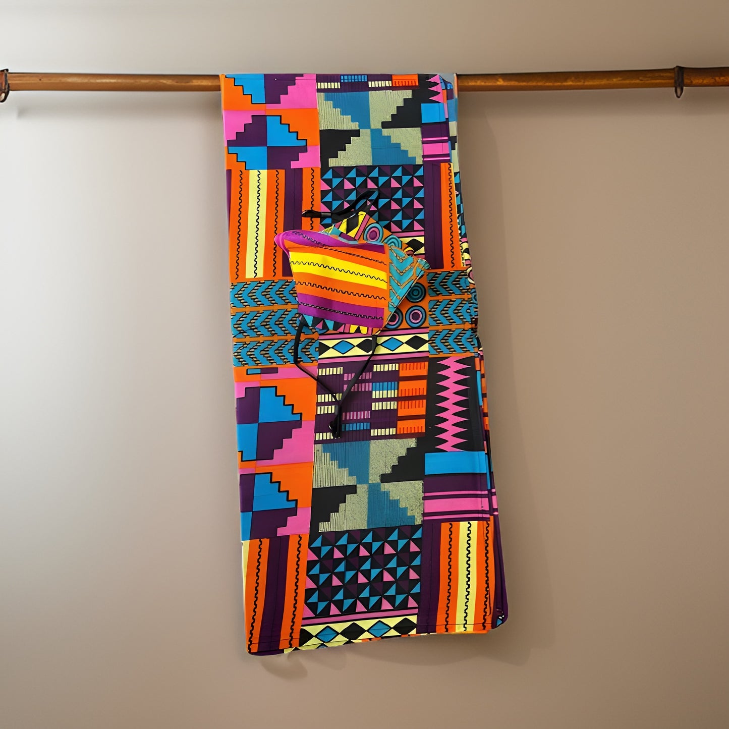 Purple Multi-Mix Print Headwrap with Matching Mask Set - Premium African Accessories from MAGOS - Just $17.50! Shop this and more African Accessories now