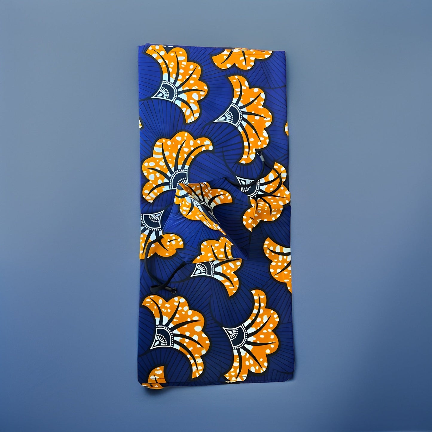 Royal Blue Floral Print Headwrap with Matching Mask Set - Premium African Accessories from MAGOS - Just $17.50! Shop this and more African Accessories now