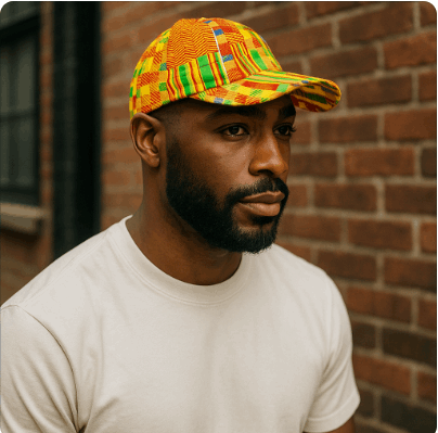 African Yellow Kente Print Baseball Cap