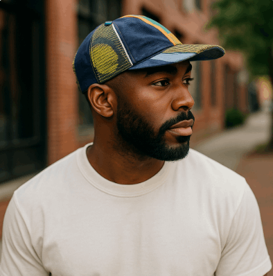 African Blue Kente Print Baseball Cap