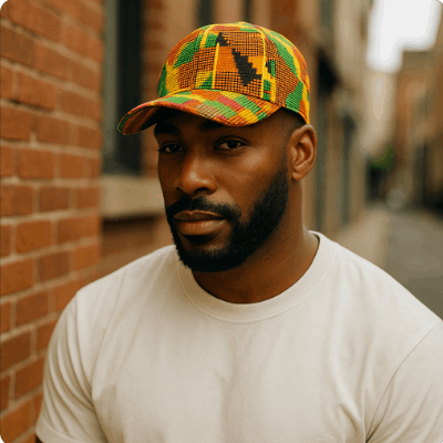 African Orange Kente Print Baseball Cap
