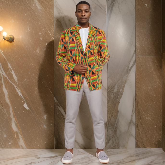 Men's African Kente Print Blazer Jacket - MAGOS