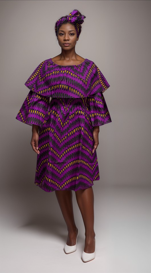 African Print Layered Ruffled Dress