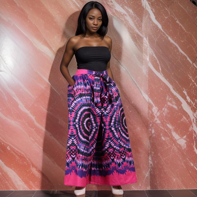 Women's Pink/Blue/Black Print Palazzo Pants