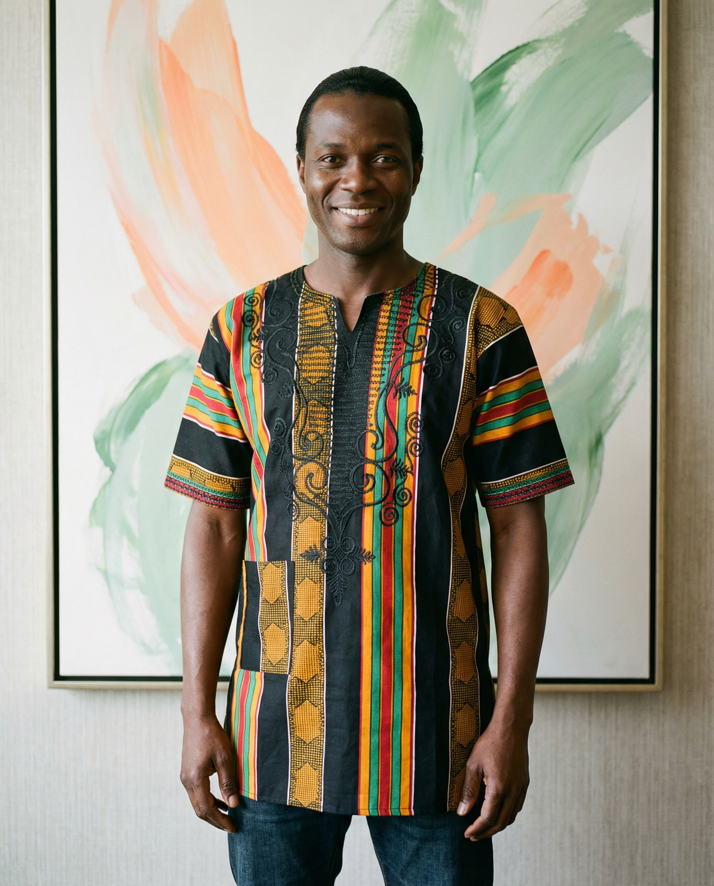 Bold Heritage Kente Stripe Men’s Dashiki Shirt