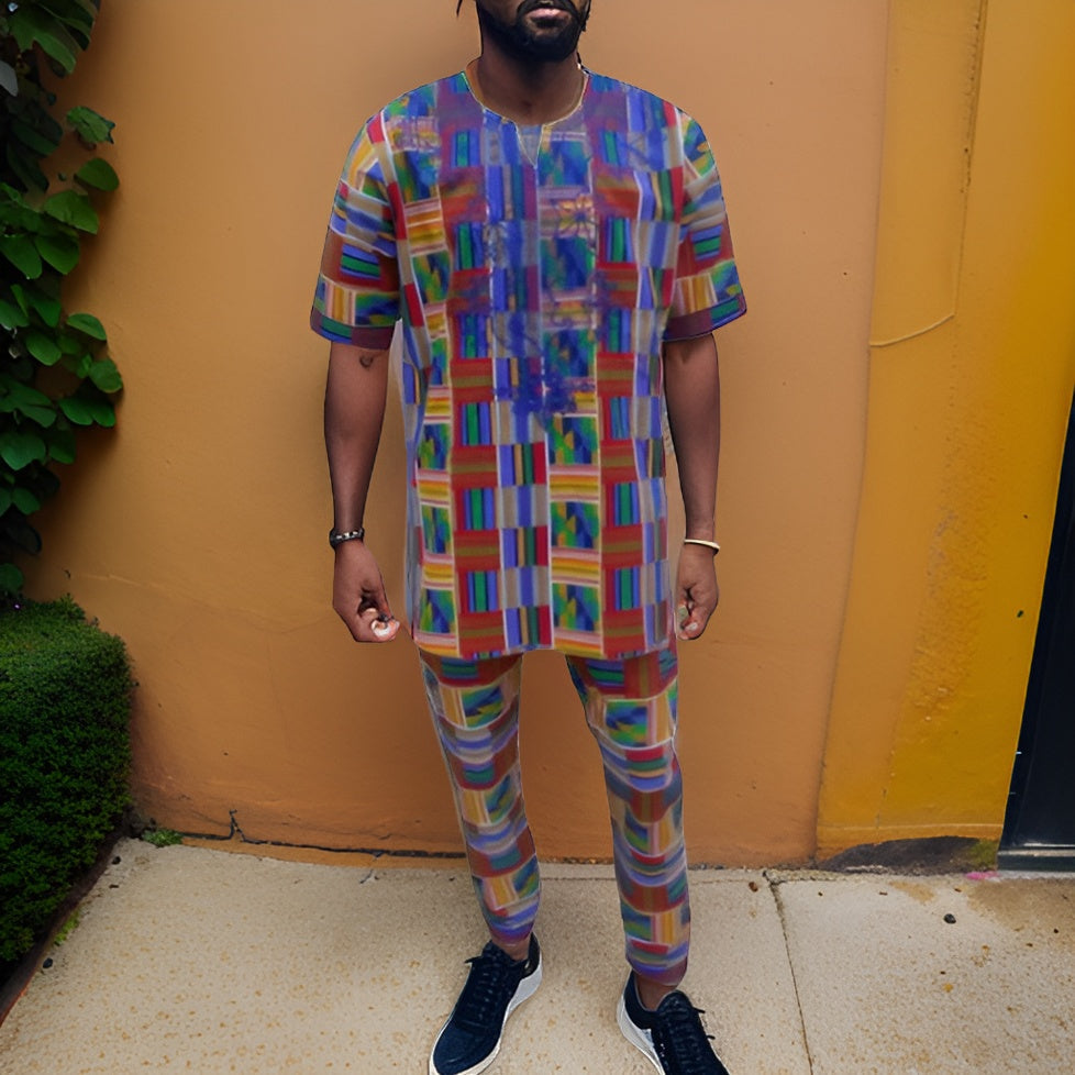 Men's Kente Embroidered Pant Set - Premium African Apparel from MAGOS - Just $65! Shop this and more African Apparel now