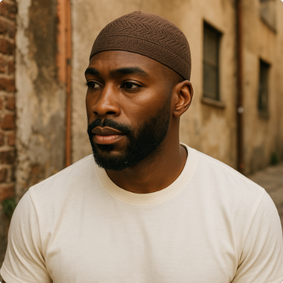 Elastic Knitted Solid Brown Kufi