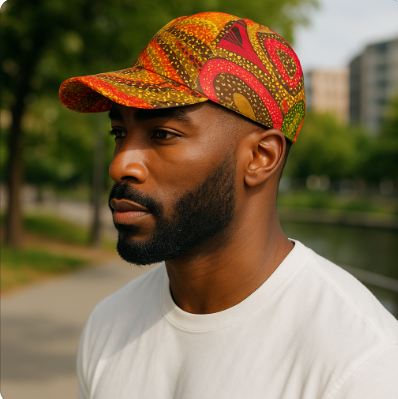 Multi African Print Baseball Cap with Matching Mask