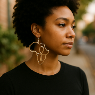 African Map Ankh Cross Pendant Earrings