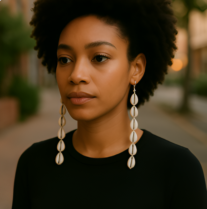 Women's African 6 Link Cowrie Shell Earrings