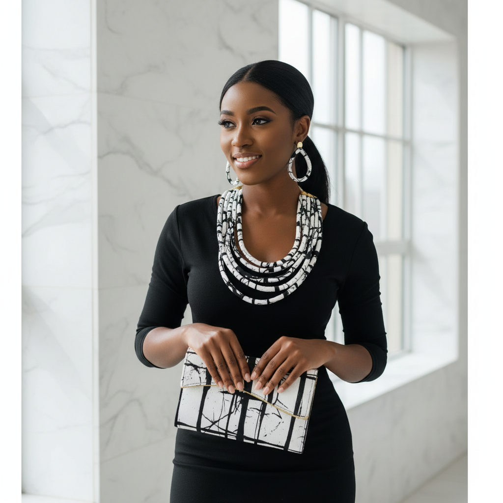 African Print Convertible Clutch Purse w/Matching Necklace & Earrings