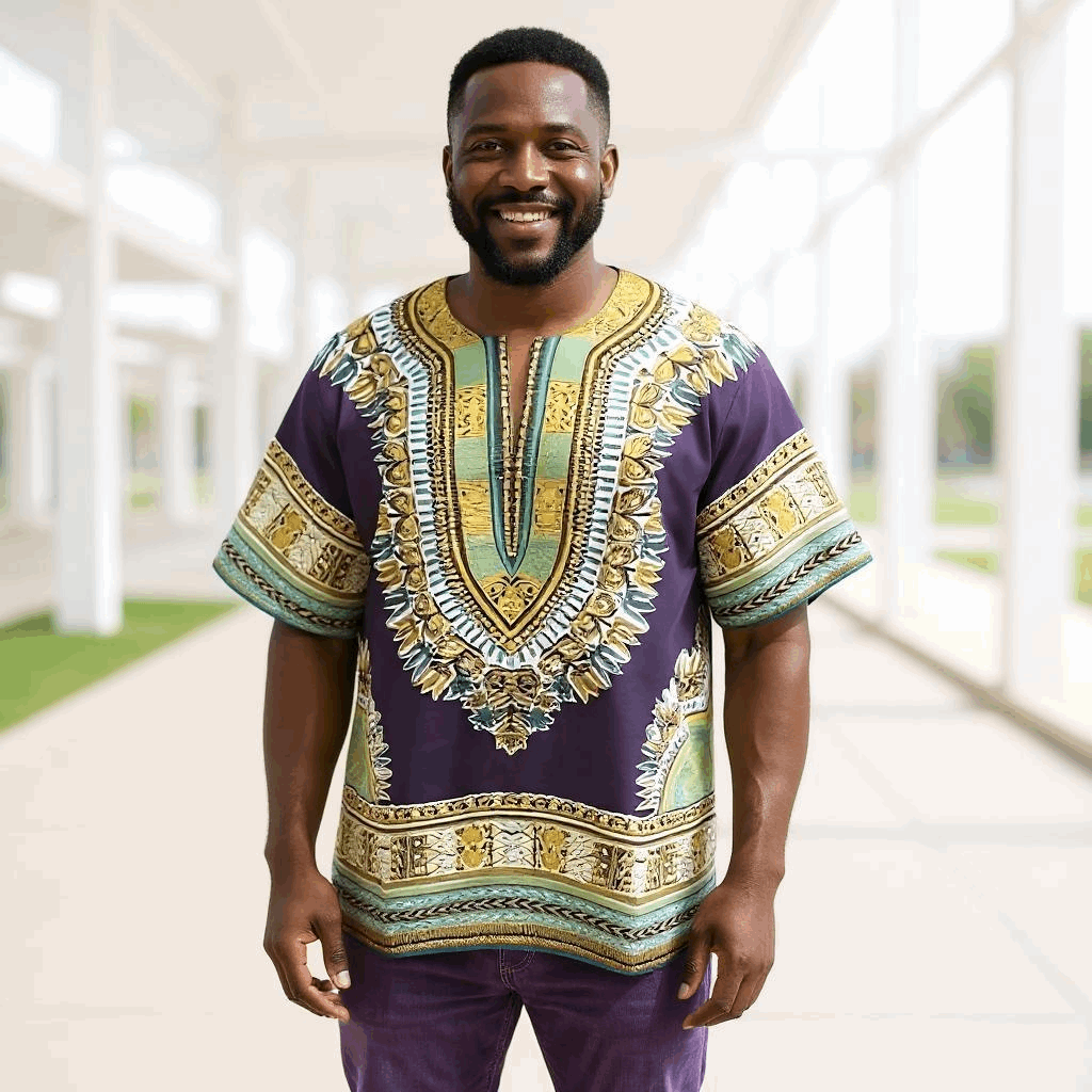 Unisex Purple African Print Dashiki