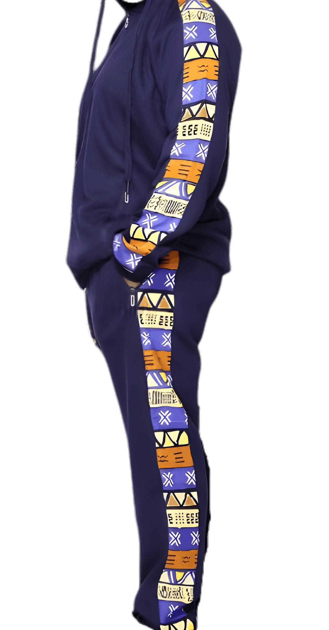 Navy African Kente Print Jogger Track Suit (2XL)