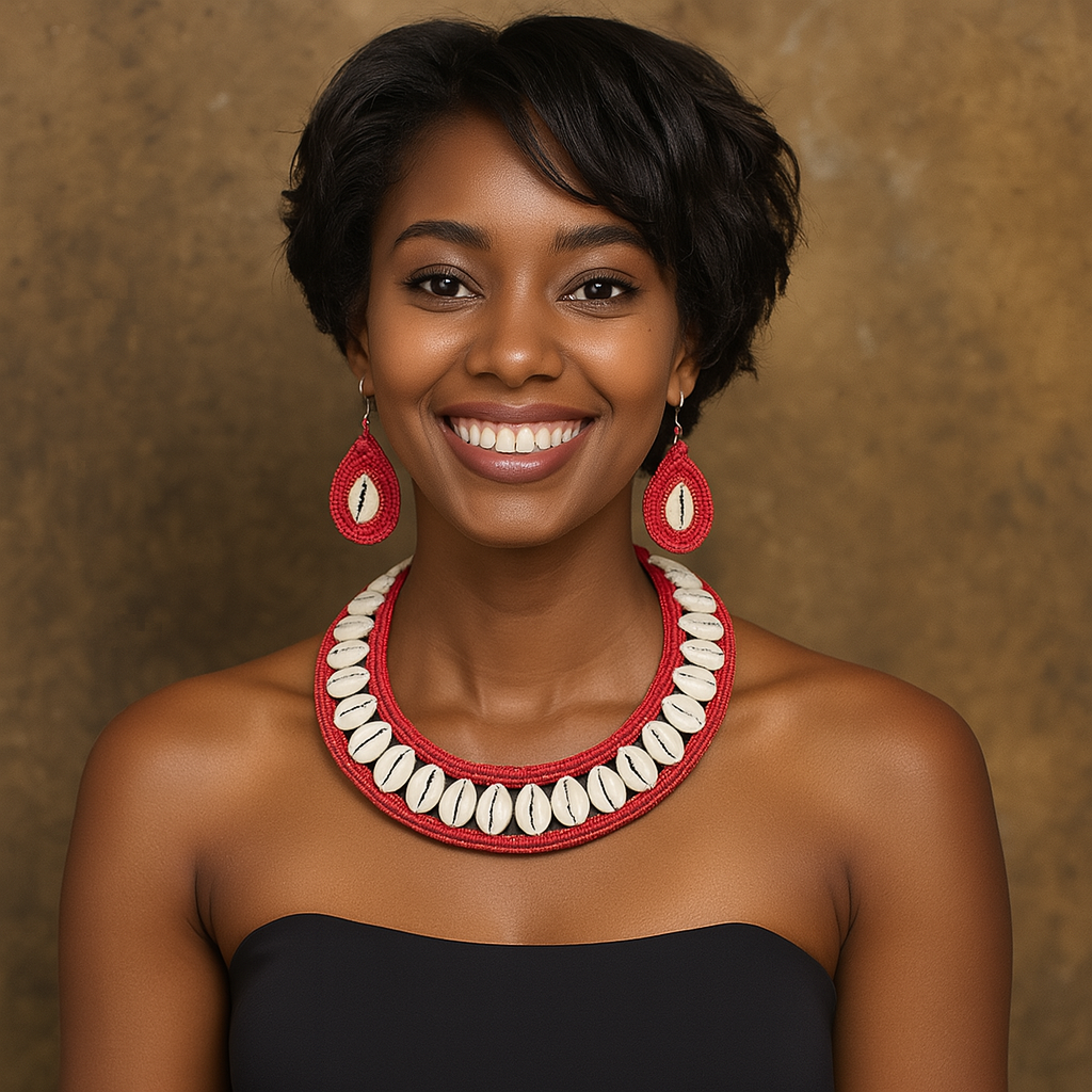 Women's Cowrie Shell Choker Beaded Necklace Set