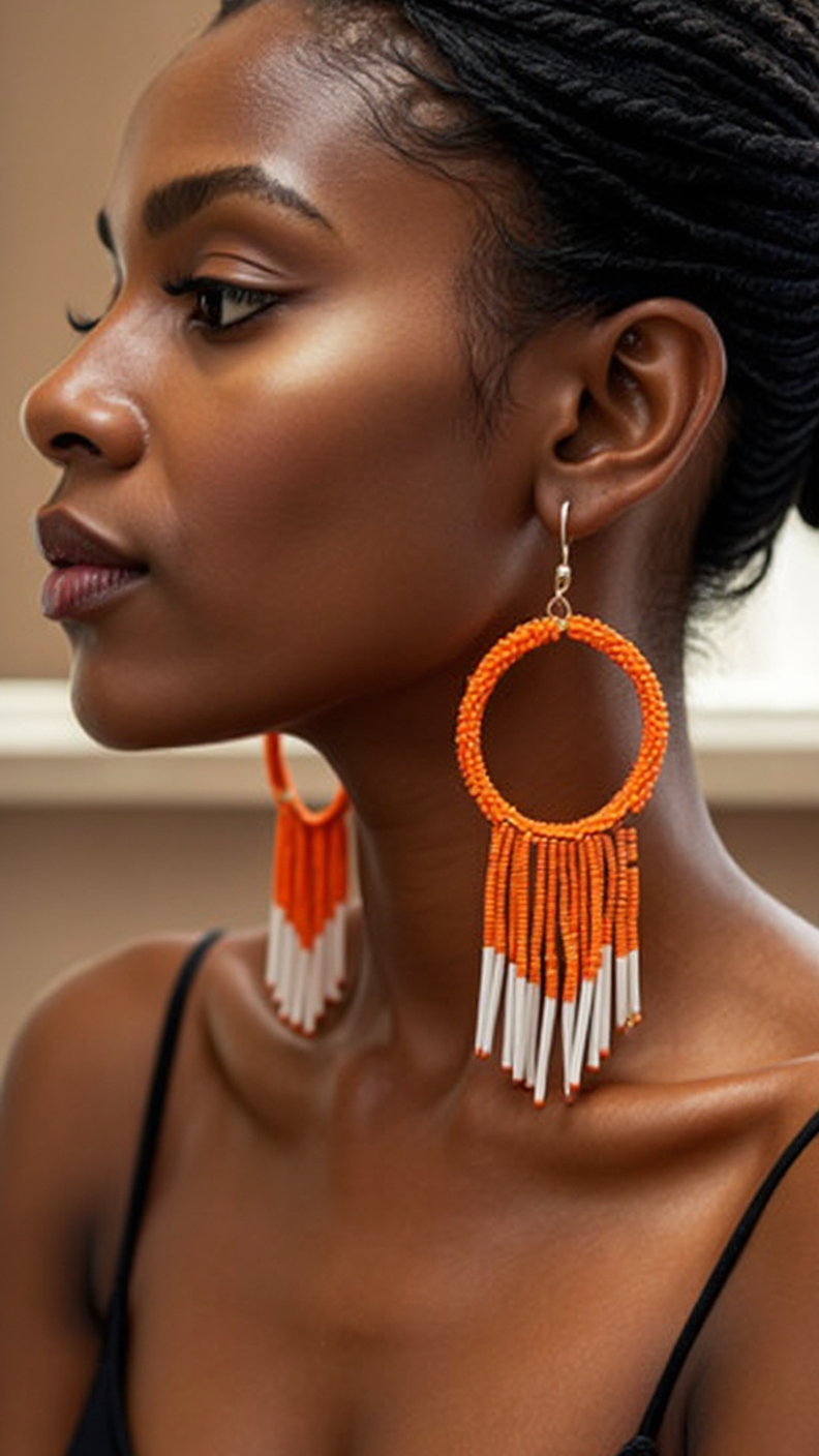 Maasai Style Beaded Hoop Tasseled Earrings
