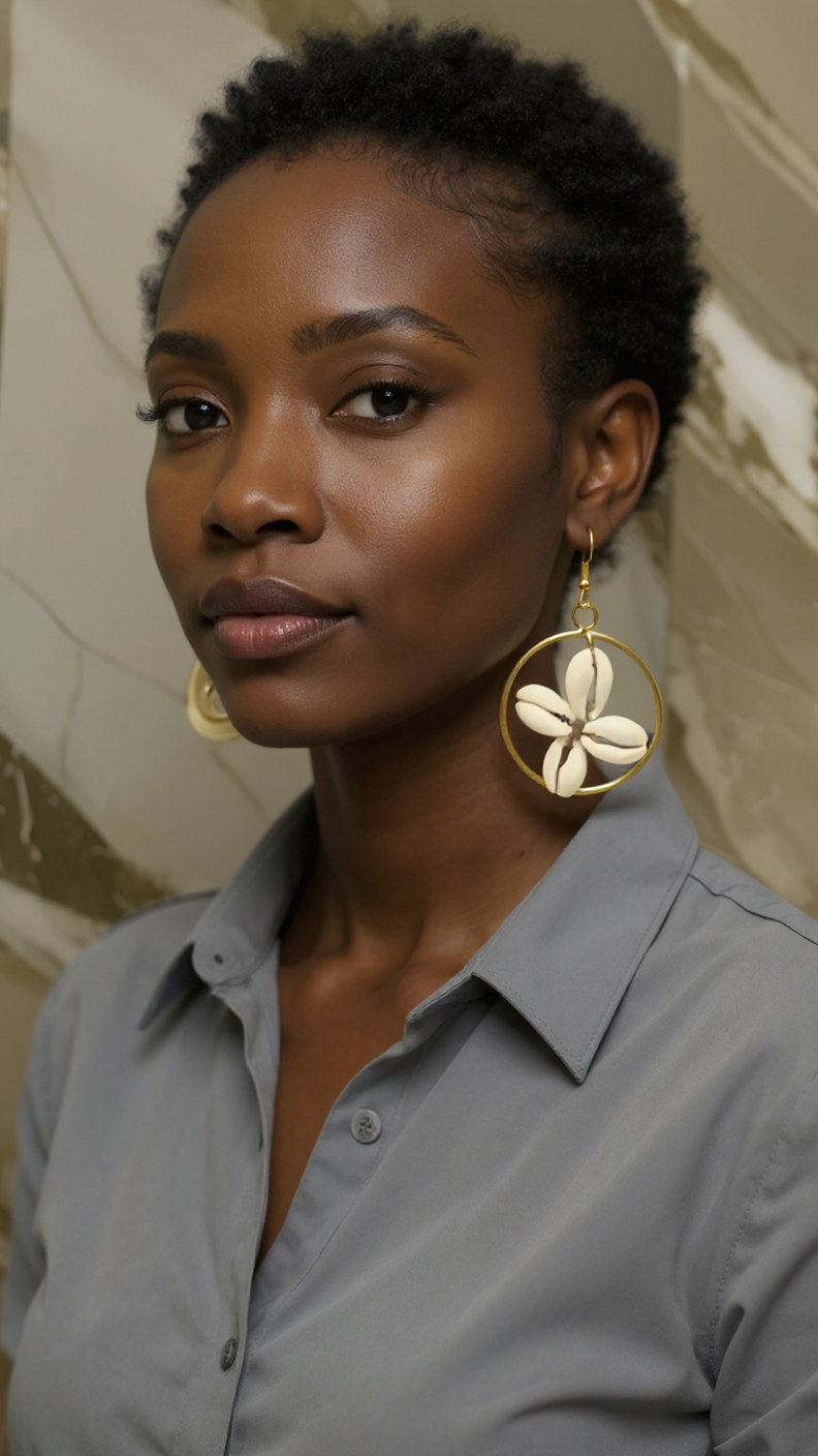Cowrie Shell Hoop Drop Earrings