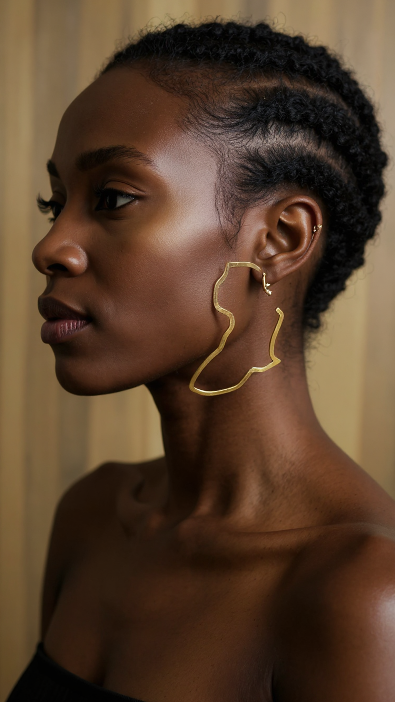 Large Hollow African Map Dangle Earrings