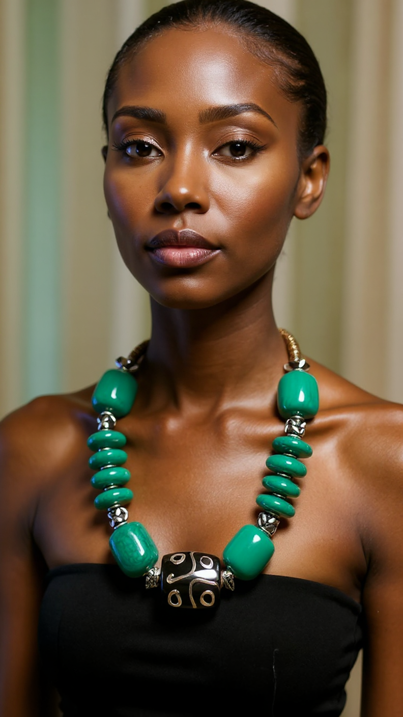 Solid Color Bone Jumbo Beaded African Inspired Necklace