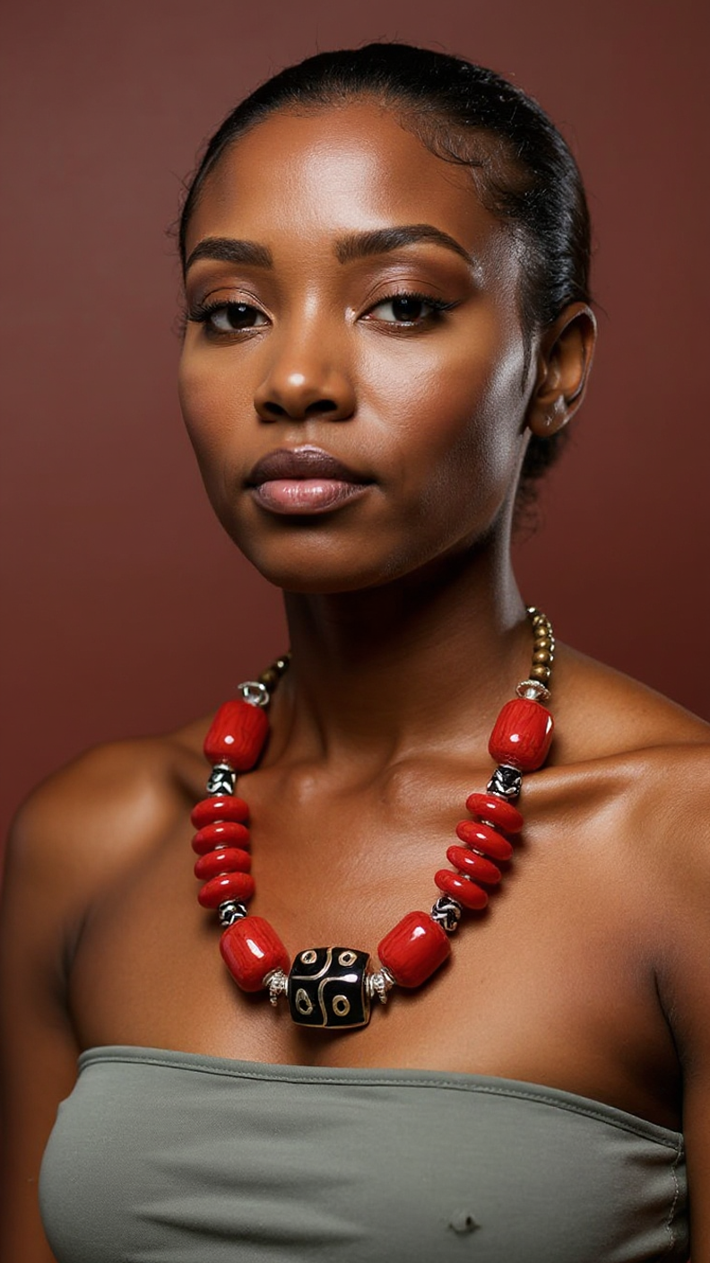 Solid Color Bone Jumbo Beaded African Inspired Necklace