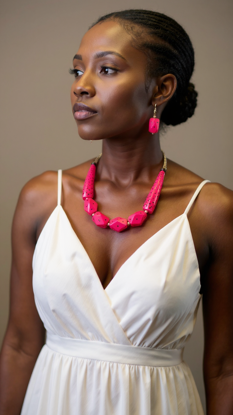 Tribal Rock Style Bone Necklace & Earrings Set (Green)