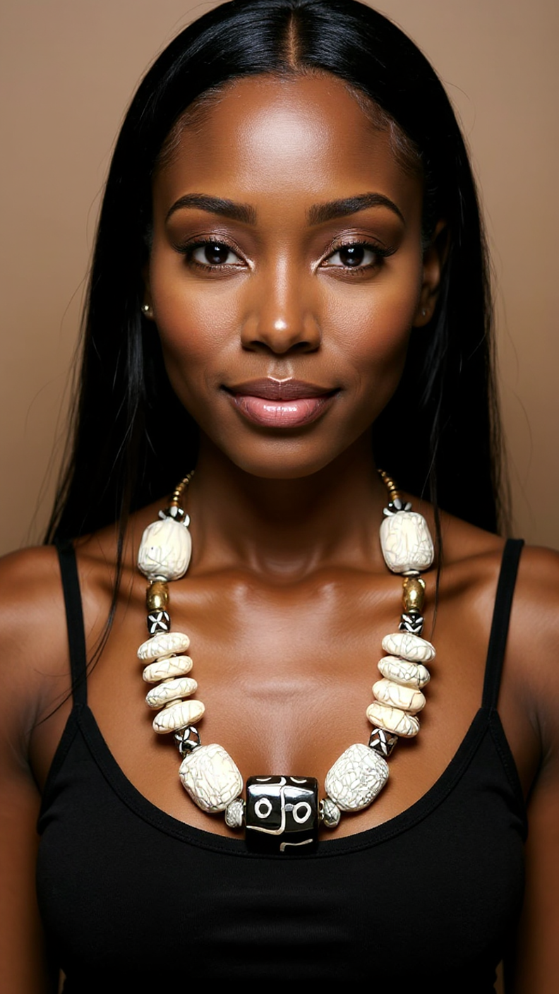 Solid Color Bone Jumbo Beaded African Inspired Necklace