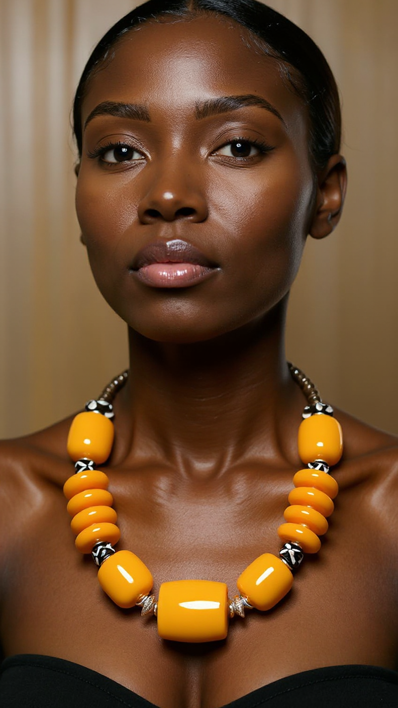 Solid Color Bone Jumbo Beaded African Inspired Necklace