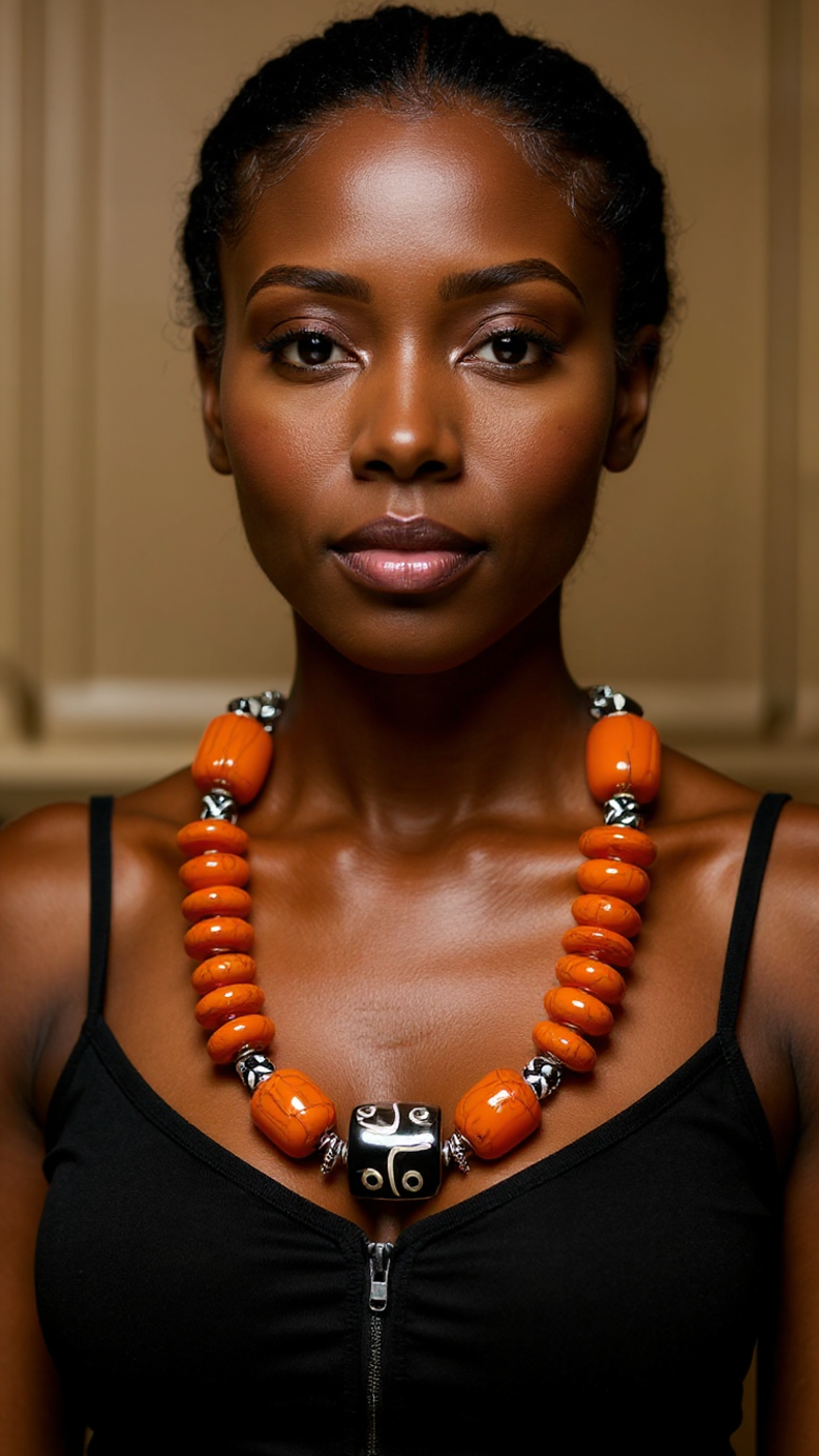 Solid Color Bone Jumbo Beaded African Inspired Necklace