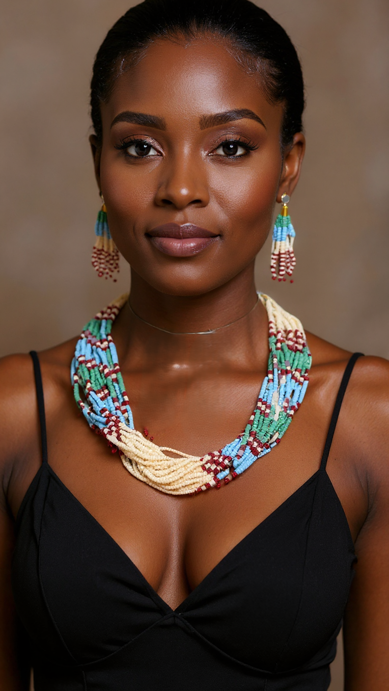 Native Style Beaded Multi Strand Layered Necklace Earring Set
