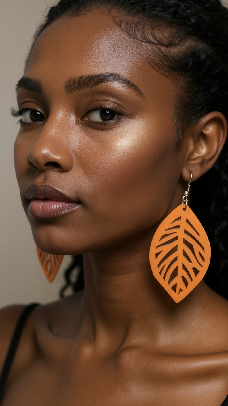 Leaf Shape Wooden Hoop Earrings