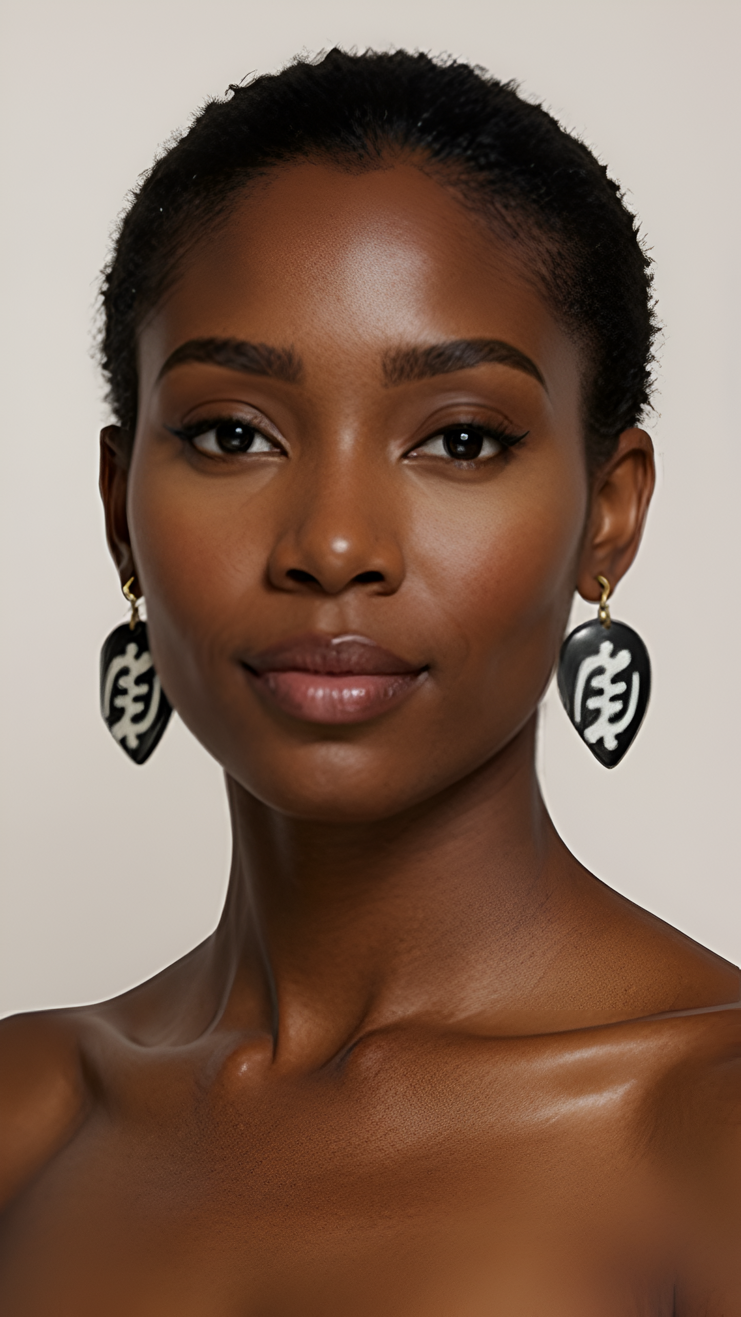 African Symbol Bone Black & White Earrings