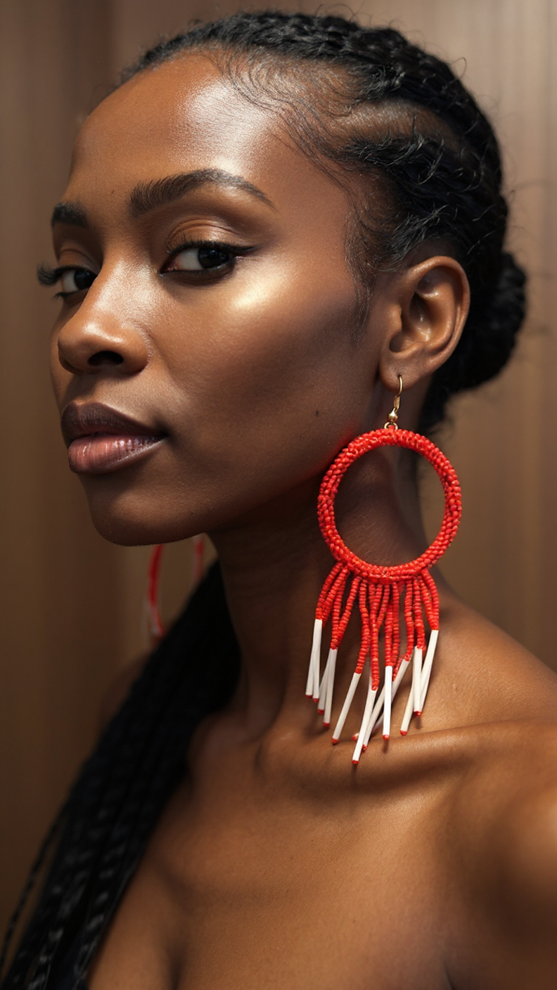 Maasai Style Beaded Hoop Tasseled Earrings