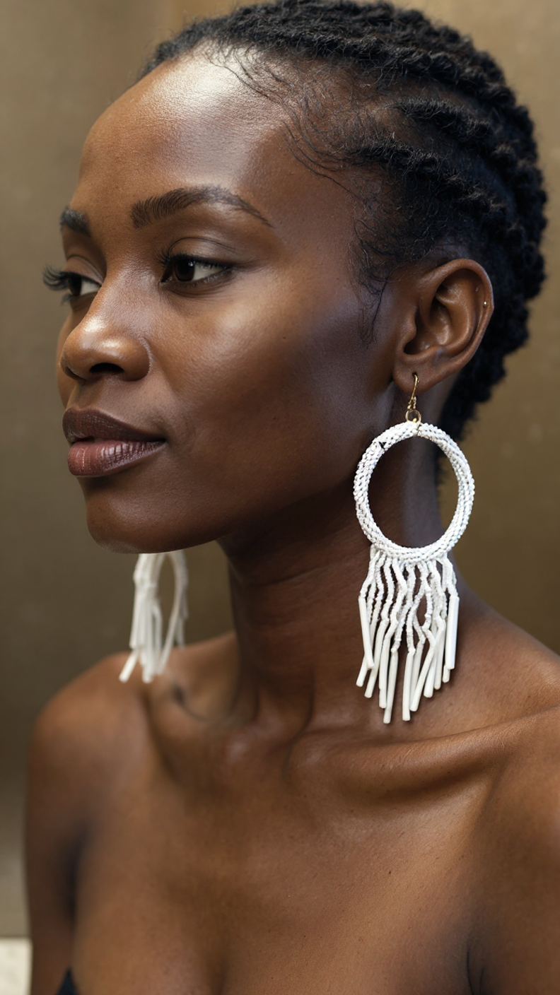 Maasai Style Beaded Hoop Tasseled Earrings