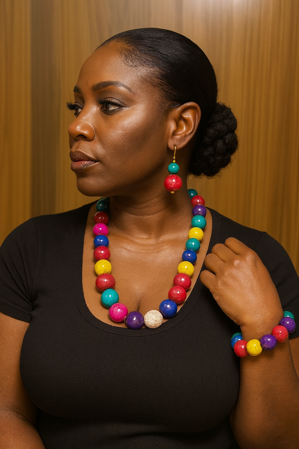 Beaded Round Marble Necklace, Bracelet and Earring Set