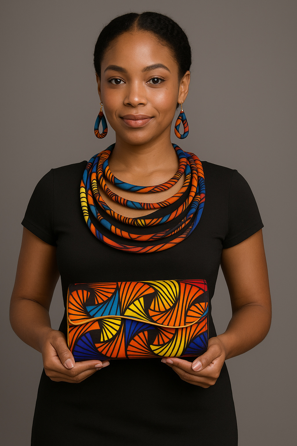 African Print Convertible Clutch Purse w/Matching Necklace & Earrings