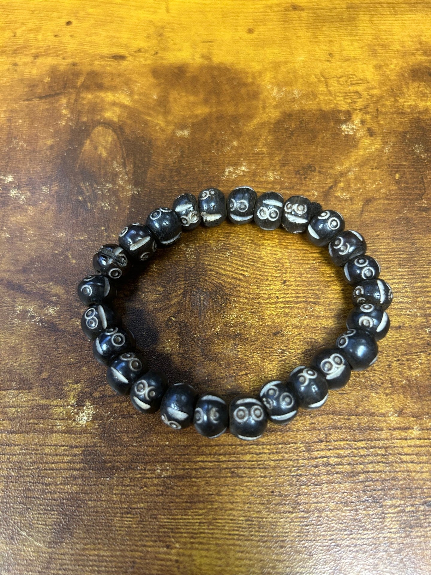 Men’s Black Tribal Pattern Bead Stretch Bracelet