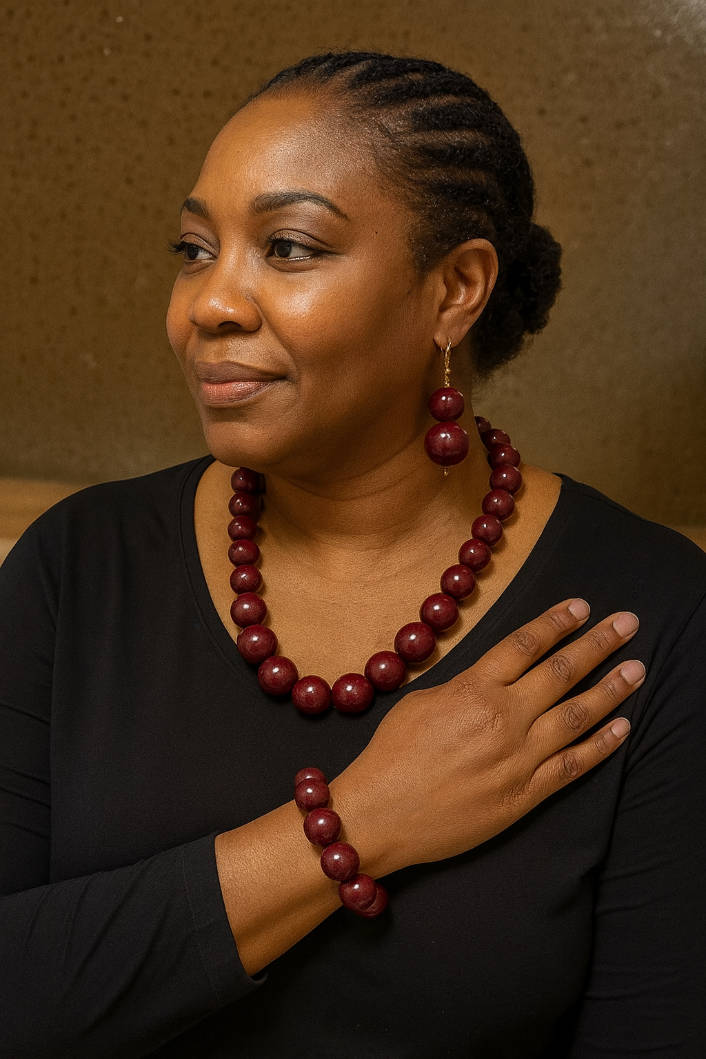Beaded Round Marble Necklace, Bracelet and Earring Set