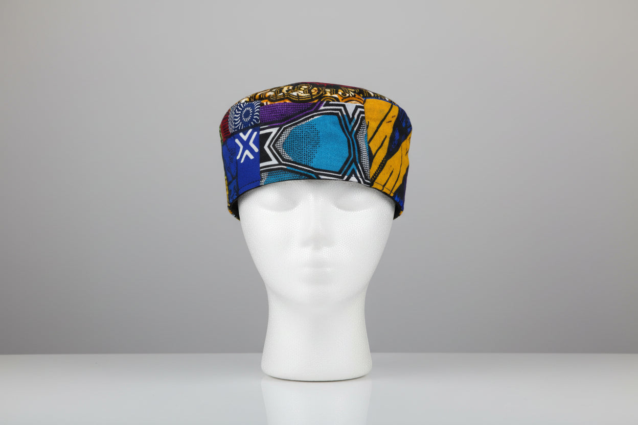 African Print Patchwork Kufi Hat – Multicolor Ankara Cap (A)