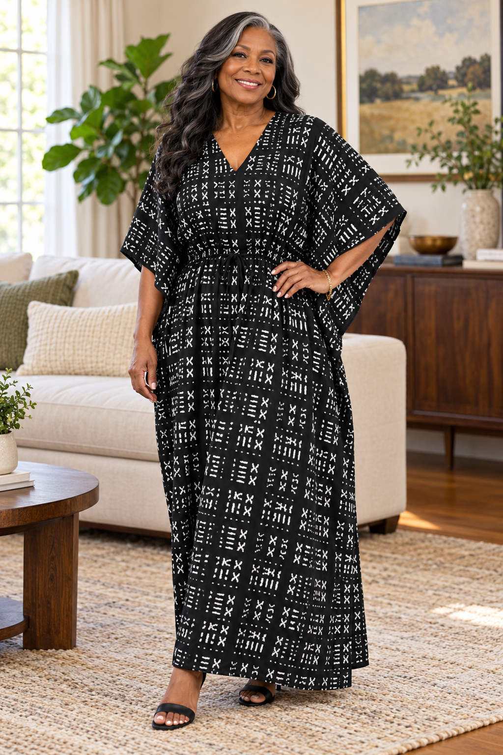 Black White Mud Print Kaftan