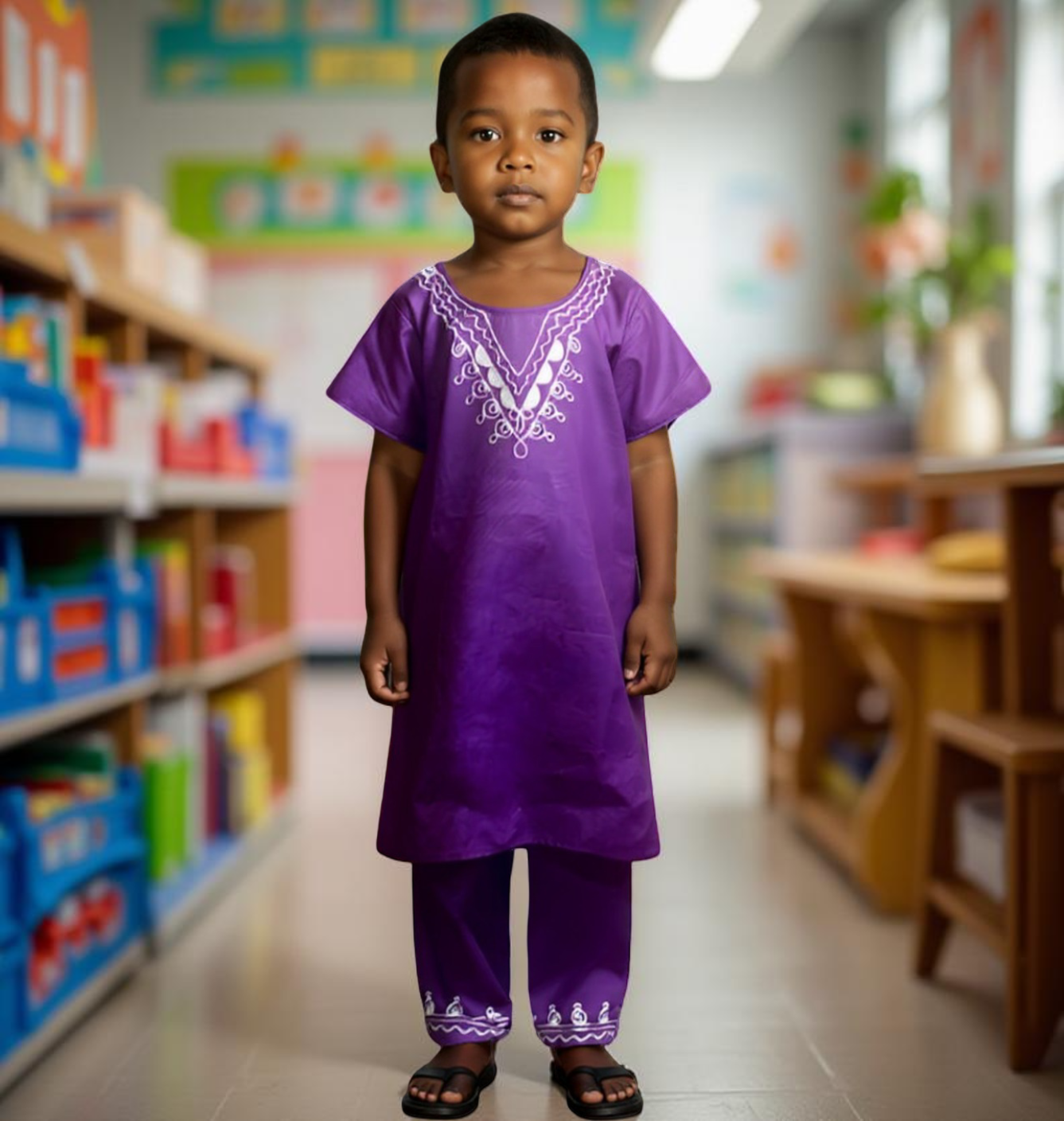 Boys Solid Purple Color 2pc African Dashiki Pant Set (XLarge)