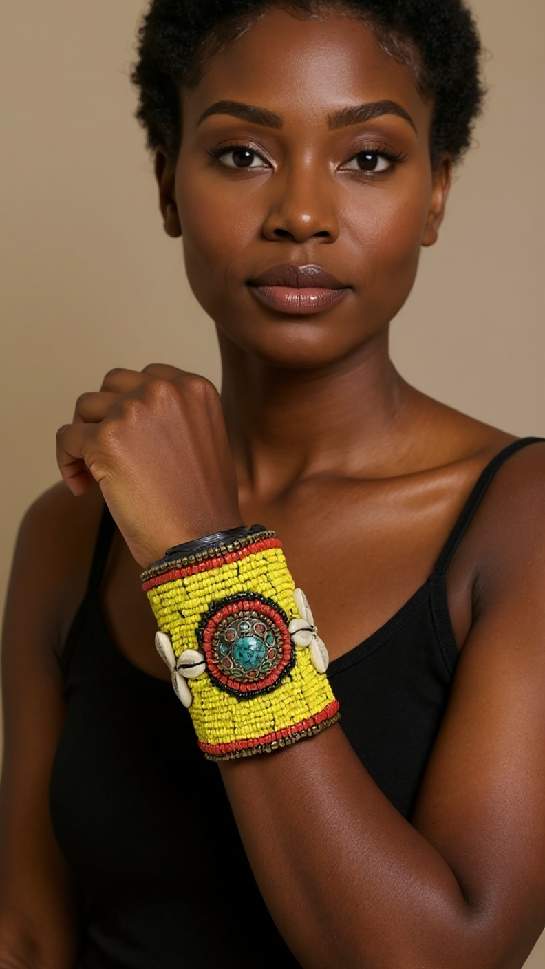 African Style Yellow Cuff Beaded Bracelet