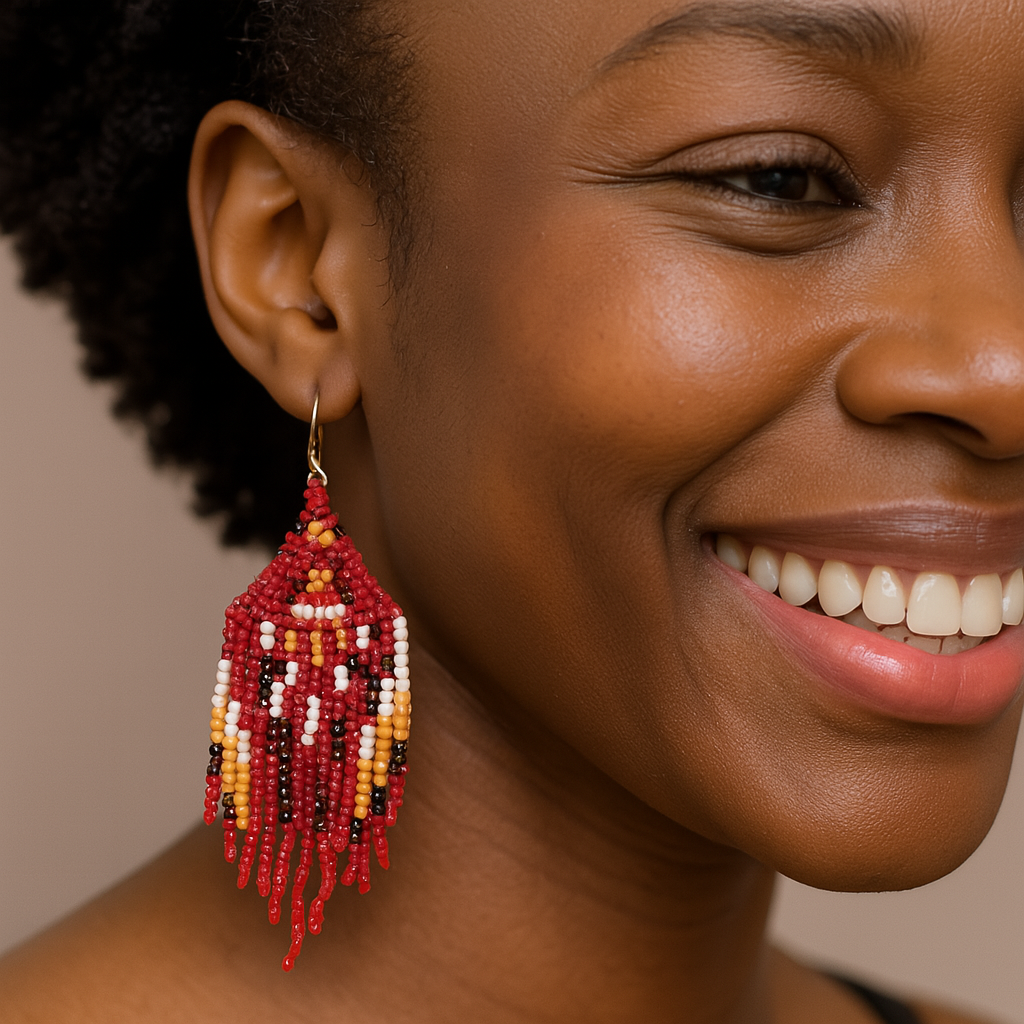 Native American Multicolor Beaded Long Drop Tassel Hook Earrings