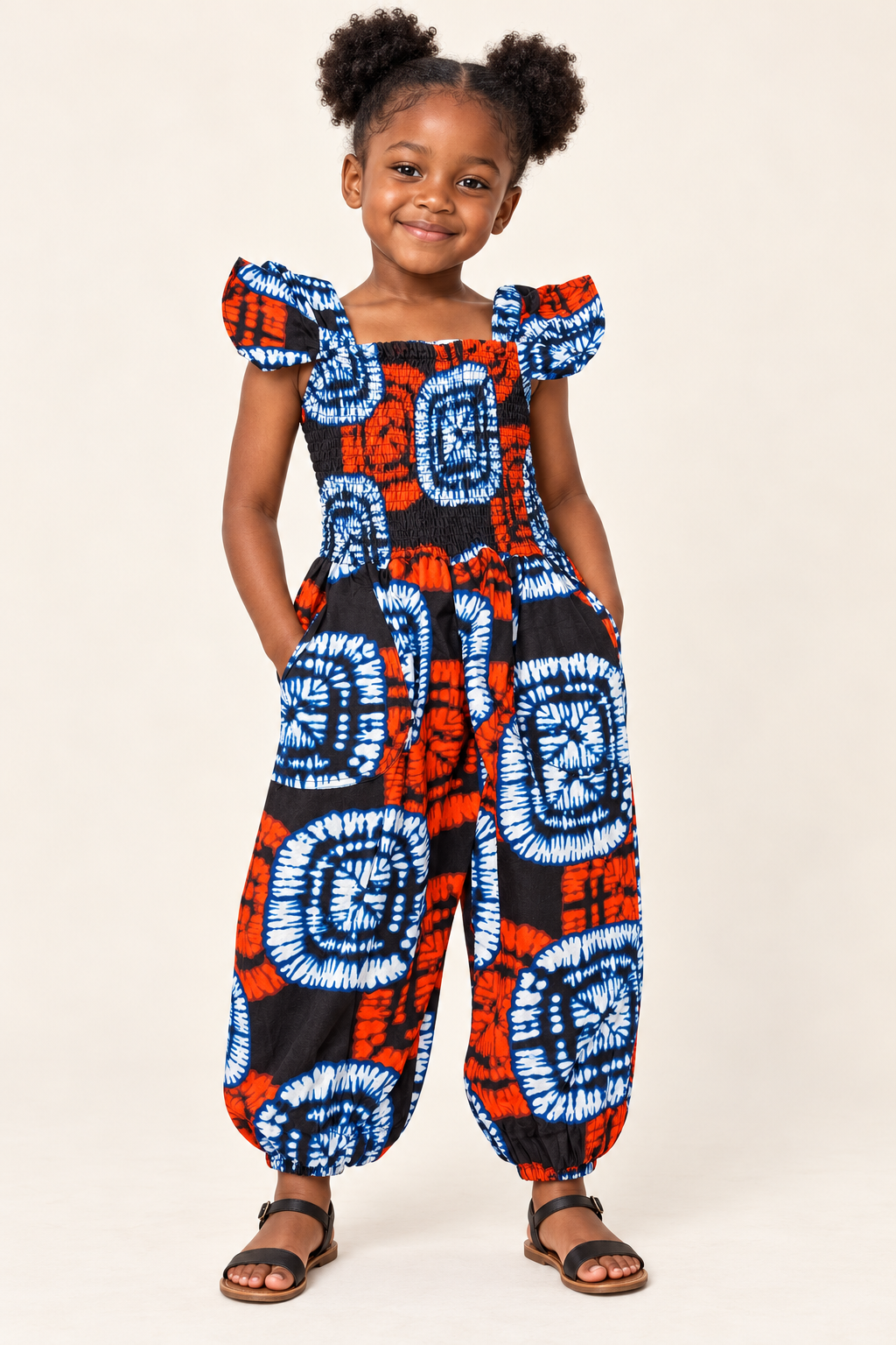 Girls' African Print Flutter Sleeve Jumpsuit