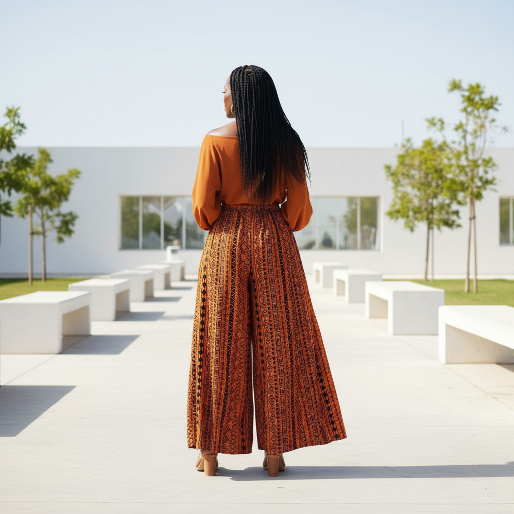 Women’s Orange and Black African Print Palazzo Pants